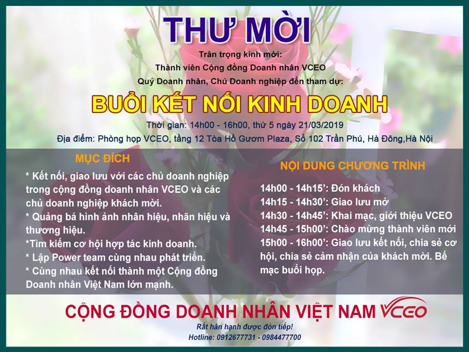 Thư mời: Họp kết nối kinh doanh tháng 03/2019 cùng Cộng đồng doanh nhân VCEO