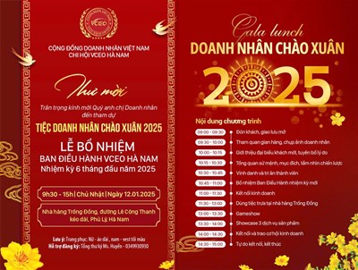 Thư mời Tiệc Doanh Nhân Chào Xuân 2025: Lễ Bổ nhiệm Ban điều hành VCEO Hà Nam nhiệm kì mới