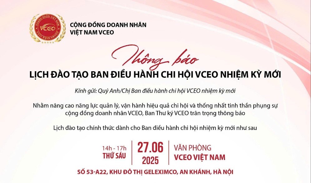 Thông báo lịch đào tạo Ban điều hành nhiệm kì 6 tháng cuối năm 2025