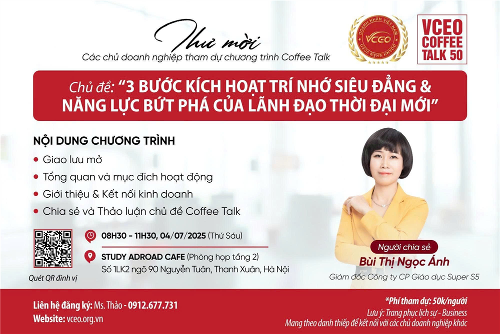 VCEO Coffee talk 50: 3 bước kích hoạt trí nhớ siêu đẳng & Năng lực bứt phá của lãnh đạo thời đại mới