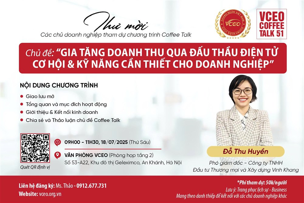 VCEO Coffee talk 51: Gia tăng doanh thu qua Đấu thầu điện tử – Cơ hội và Kỹ năng cần thiết cho doanh nghiệp