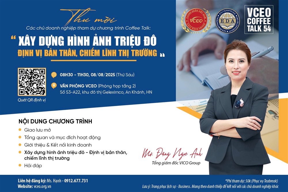VCEO Coffee talk 54: Xây dựng hình ảnh triệu đô - Định vị bản thân, chiếm lĩnh thị trường 