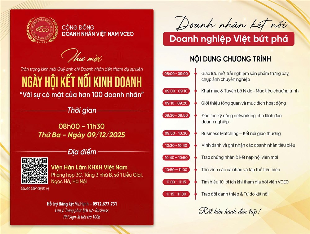 Thư mời tham dự sự kiện: Ngày hội kết nối kinh doanh "Với sự có mặt của hơn 100 doanh nhân"