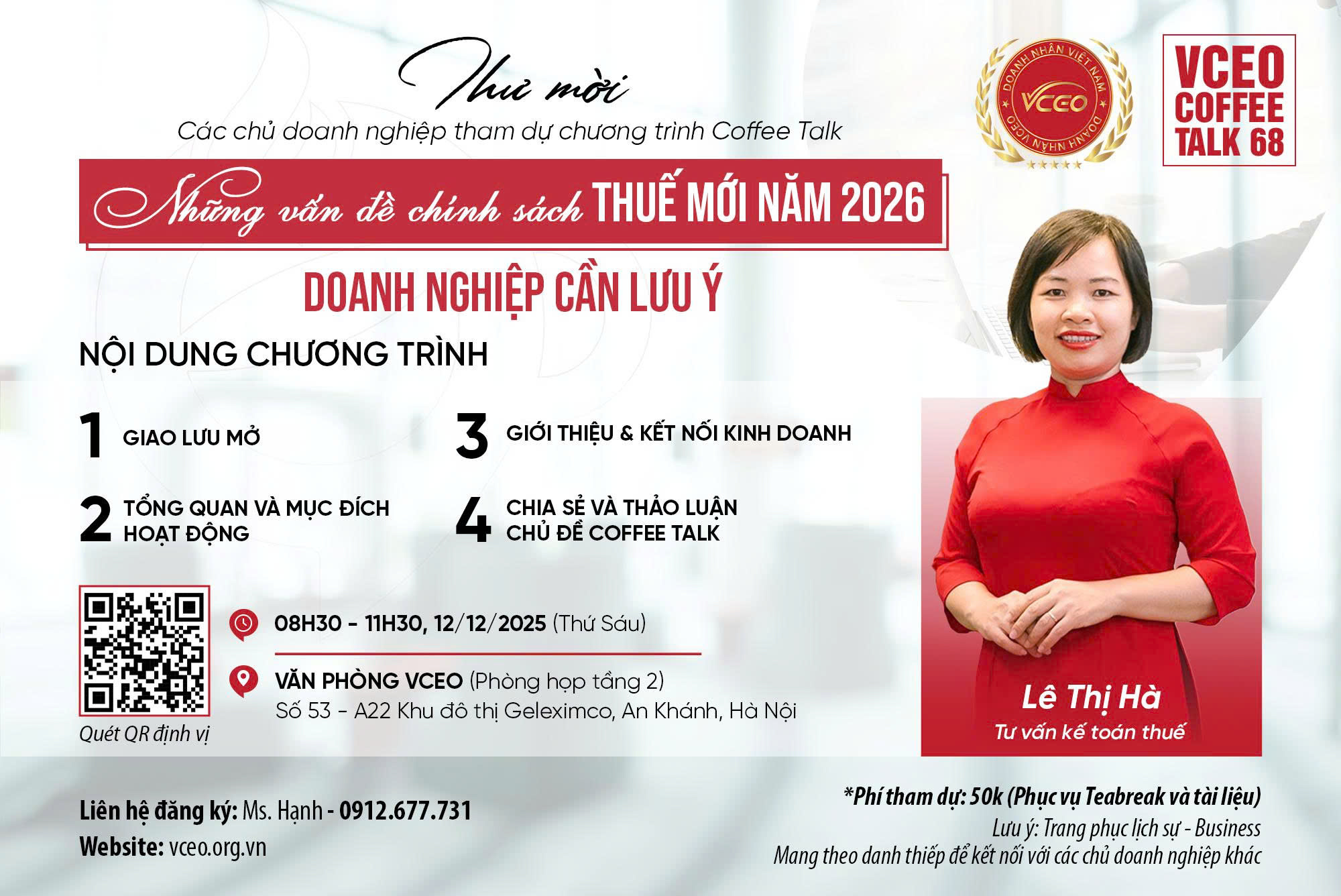 Vceo Coffee Talk 68: những vấn đề chính sách thuế mới năm 2026 doanh nghiệp cần lưu ý